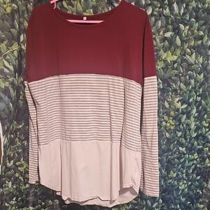Women's Burgundy and Gray Striped Top